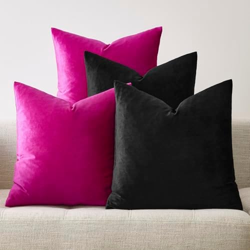 GIGIZAZA Pack of 4 Decorative Velvet Pillow Covers 16x16 Black Hot Pink - Image 7