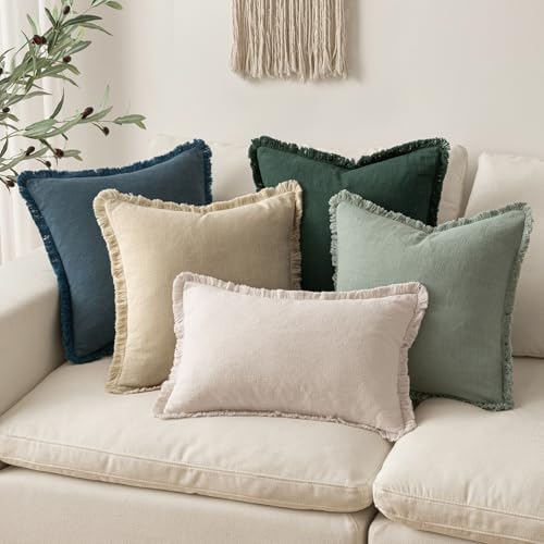 MIULEE Linen Fringe Decorative Euro Throw Pillow Covers Navy Blue 22x22 - Image 6
