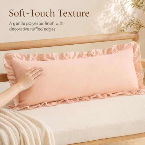 JoraLion Ruffled Lumbar Pillow Cover 14x36 Solid Blush Pink - Image 6