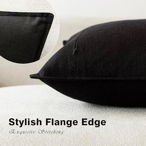 Foindtower Linen Solid Decorative Throw Pillow Covers 16x16 Inch Black - Image 3