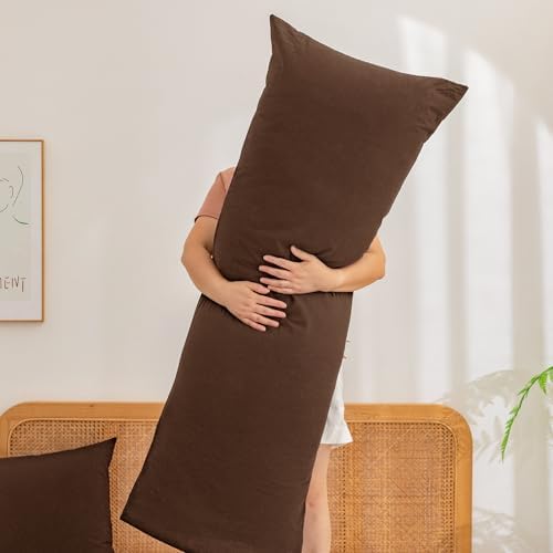 BESTOUCH Washed Cotton Pillowcases Linen Feel Cocoa Brown Body - Image 5