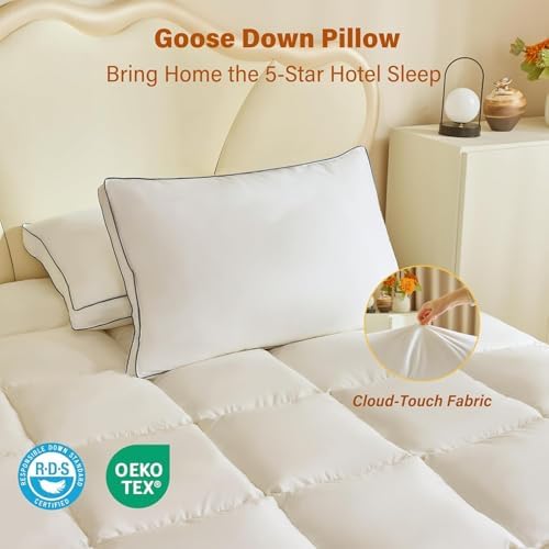Goose Down Fiber Pillows, Gusseted Pillows Standard Size Set of 2 - Image 5
