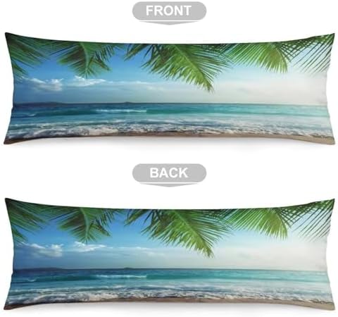 Beach Body Pillow Cover, Sea Ocean Waves Summer Hawaii Tropical Palm Tree Long - Image 4