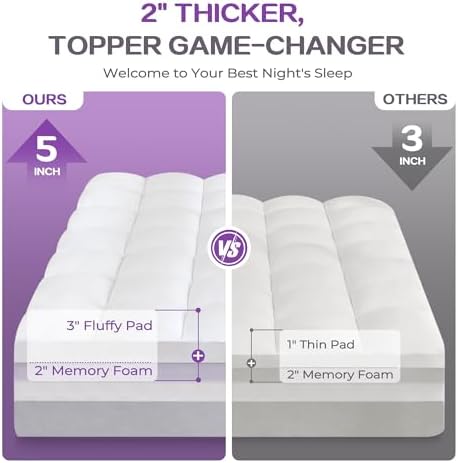 SINWEEK Dual Layer 5 Inch Memory Foam Mattress Topper Full Size, 2 Inch Gel - Image 2
