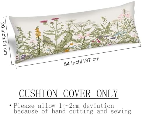 Spring Body Pillow Cover 20x54 Case Sage Green Wild Flower Plant Vintage Floral - Image 4