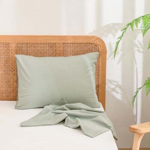 BESTOUCH Washed Cotton Pillowcases Linen Feel Sage Green Queen - Image 3