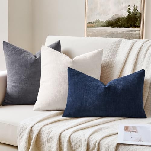 MIULEE Navy Chenille Couch Lumbar Throw Pillow Covers - Image 2