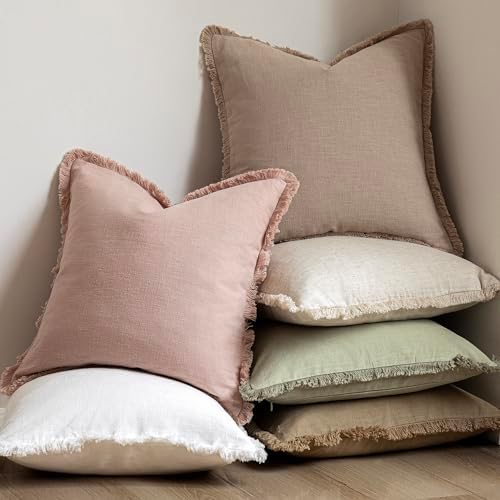 Foindtower Decorative Linen Fringe Throw Pillow Covers 26×26 Light Pink - Image 6