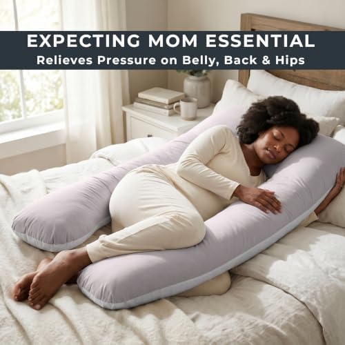 U Shaped Pregnancy Pillow Soft Reversible 55 in White Gray - Image 2