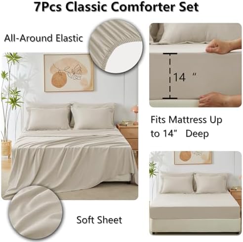 CozyLux King Comforter Set 102"x90" Oatmeal - Image 5