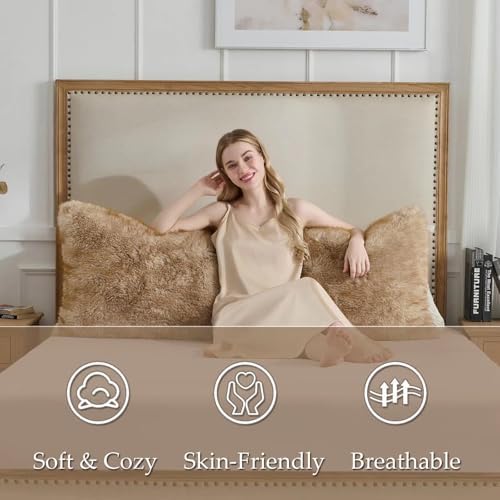 Shaggy Faux Fur Body Pillow Cover, Fluffy Fox Golden - Image 3