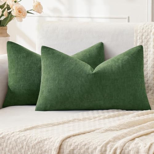 MIULEE Moss Green Chenille Couch Lumbar Throw Pillow Covers by MIULEE