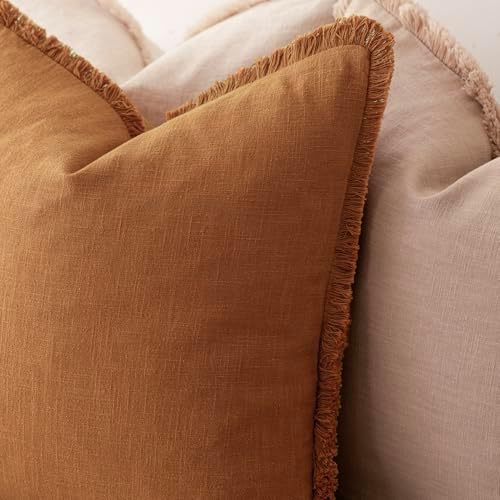 Foindtower Decorative Linen Fringe Throw Pillow Covers 26×26 Inch - Image 5