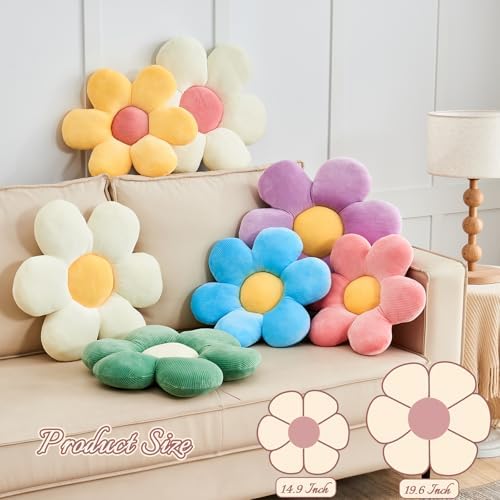 Kcvvcr White Pink Flower Pillow, 19.6" Cute Flower Shaped Floor Pillow - Image 2
