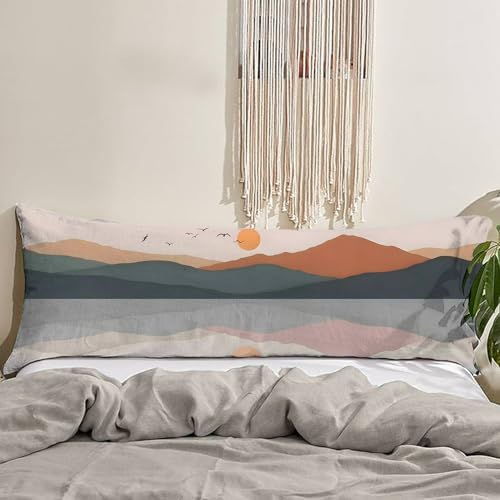 Abstract Boho Sun and Mountain 20x54 inches Body Pillow Decorations Cover Case - Image 4