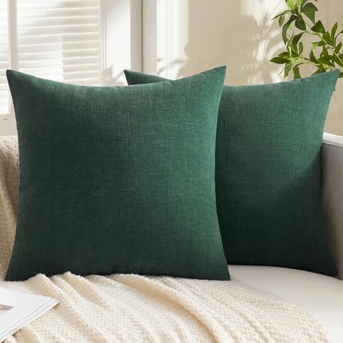 MIULEE Dark Green Chenille Couch Euro Throw Pillow Covers - Image 6