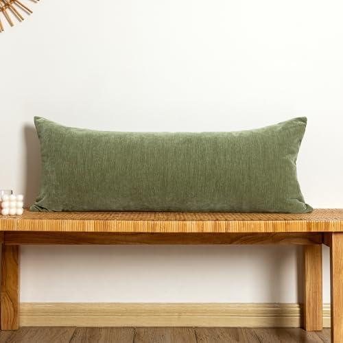 JoraLion Chenille Lumbar Pillow Covers 14X36 inch Olive Sage Green by JoraLion