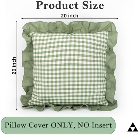 JoraLion Ruffled Throw Pillow Cover 20x20 Gingham Green Solid Edge - Image 3
