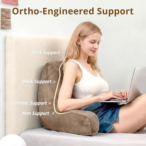 Sasttie Reading Pillow for Bed, Back Pillow for Sitting Up, Light Brown - Image 2