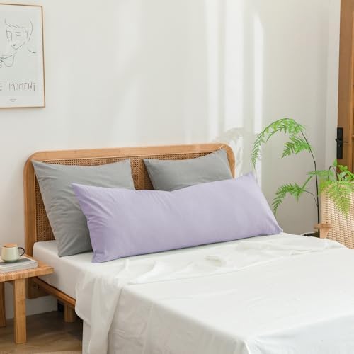 BESTOUCH Washed Cotton Pillowcases Linen Feel Taro Purple Body - Image 2