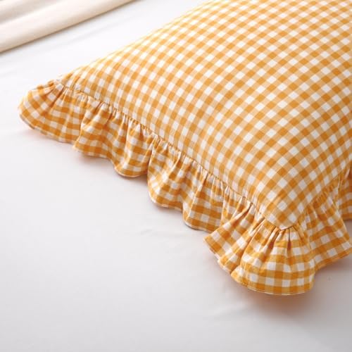 Mywinlle Mustard Yellow Gingham Ruffle Pillow Shams Standard Size Set of 2 - Image 7