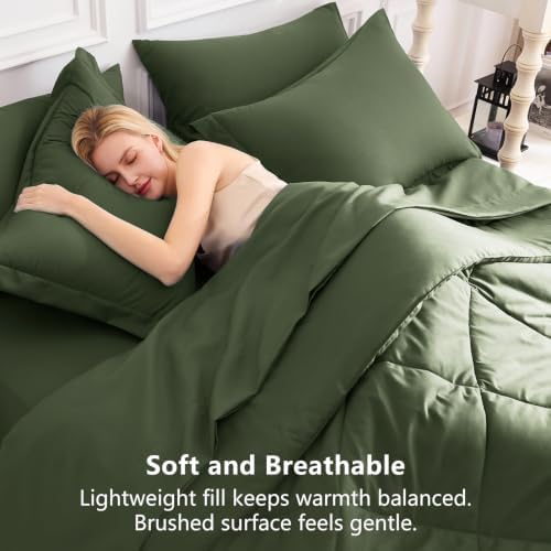 CozyLux Oversized Queen Comforter Set 98"x98", 7 Piece, Olive Green - Image 4
