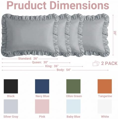 Set of 2 Brushed Microfiber Ruffle Pillow Cases Body Silver Gray - Image 6