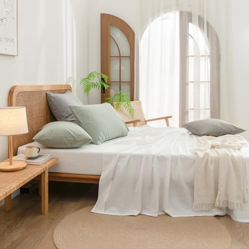 BESTOUCH Washed Cotton Pillowcases Linen Feel Light Grey Euro - Image 5