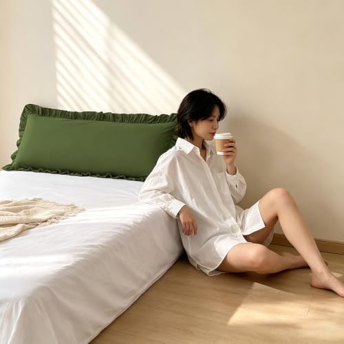 Ruffle Body Pillow Pillowcase, Dark Olive Green - Image 4