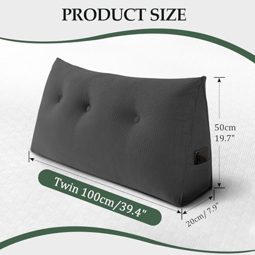 Headboard Pillow Twin, Wall Backrest Wedge Pillow Headboard, Dark Grey - Image 2