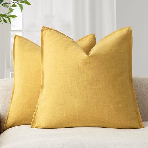 Foindtower Linen Solid Decorative Throw Pillow Covers 20x20 Ginger Yellow by Foindtower