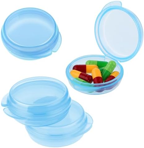 4 Pcs Mini Pill Organizer Small Pill Box Cute Portable Pill Case, 4 Blue by WLLHYF