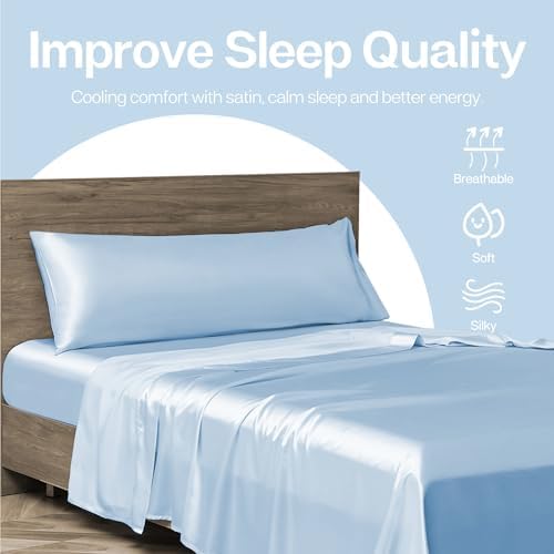 MR&HM Satin Body Pillow case, Light Blue - Image 6