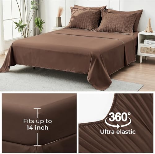 HYMOKEGE Dark Brown King Size Comforter Set Seersucker 7 Pieces, All Season - Image 6