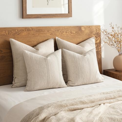 MIULEE Decorative Striped Throw Pillow Covers 22x22 Inch Beige 2 Pack - Image 6