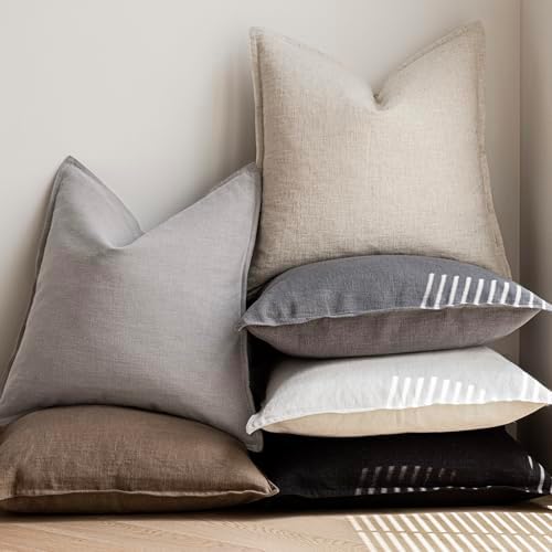 Foindtower Linen Solid Decorative Throw Pillow Covers 22x22 Inch Light Gray - Image 6