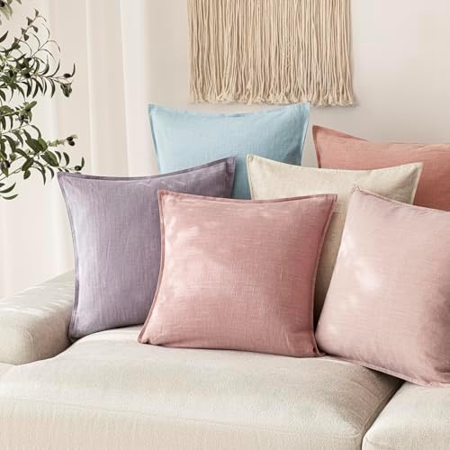 Foindtower Linen Solid Decorative Throw Pillow Covers 18x18 Inch Rose Pink - Image 5