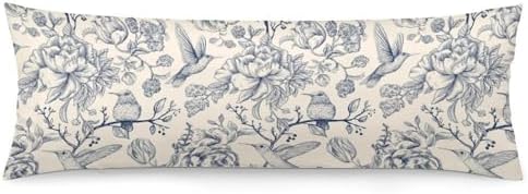 Blue Floral Body Pillow Cover Vintage Pillowcase by Unknown