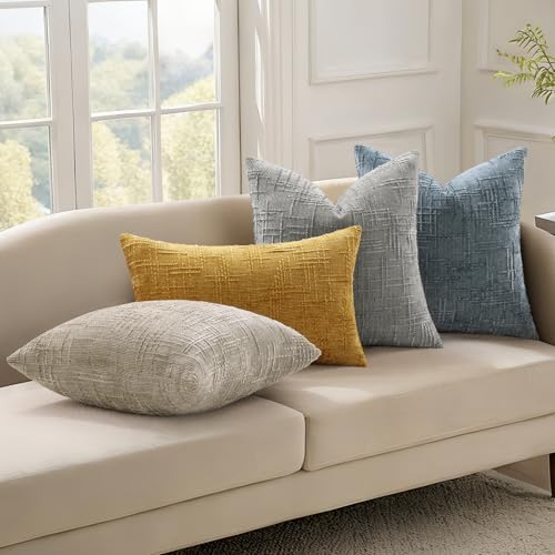 decorUhome Textured Chenille Throw Pillow Covers 26x26 Set of 2 Grey - Image 6
