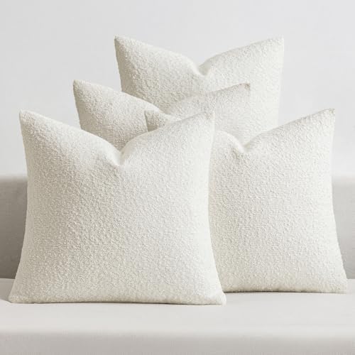 MIULEE Decorative Boucle Throw Pillow Covers 18x18 Inch White Set of 4 by MIULEE