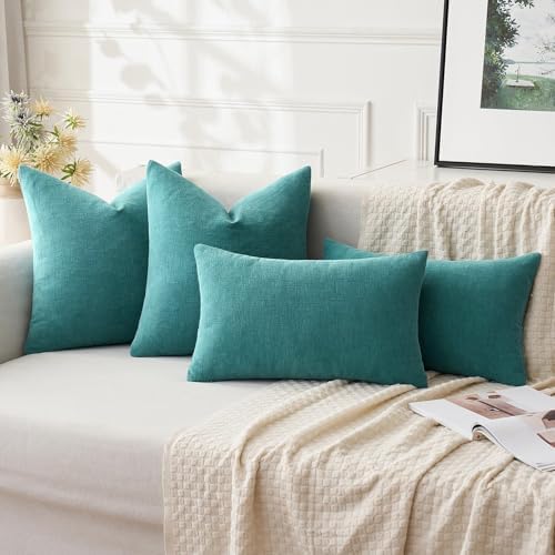 MIULEE Teal Chenille Couch Throw Pillow Covers - Image 2