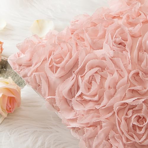 MIULEE Decorative Rose Flower Pillow Covers Pack of 2 Peach Pink 18x18 Inch - Image 2