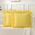 Gingham Throw Pillow Covers 20x20, Sunny Yellow, Ruffle Trim by Jilboo