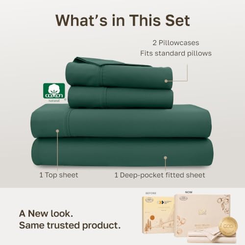 California Design Den Soft 100% Cotton Sateen Full Sheets Set, Hunter Green - Image 3