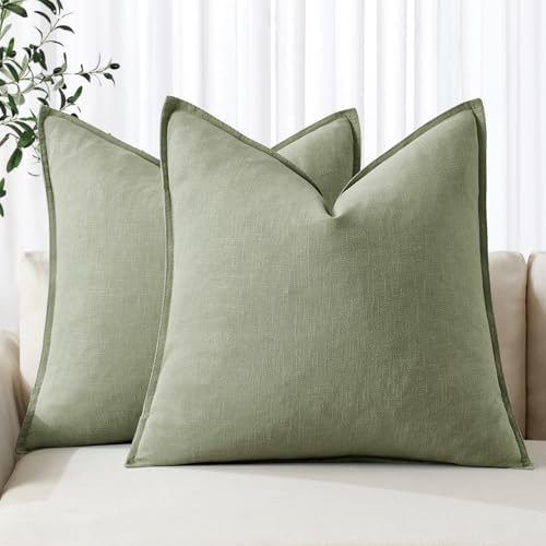 MIULEE Decorative Linen Euro Sham Pillow Covers 22x22 Inch Sage Green by MIULEE