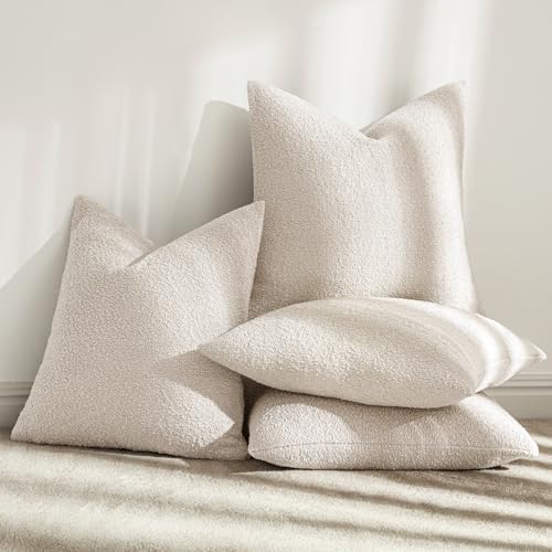MIULEE Decorative Boucle Throw Pillow Covers 18x18 Inch Beige Set of 4 - Image 4