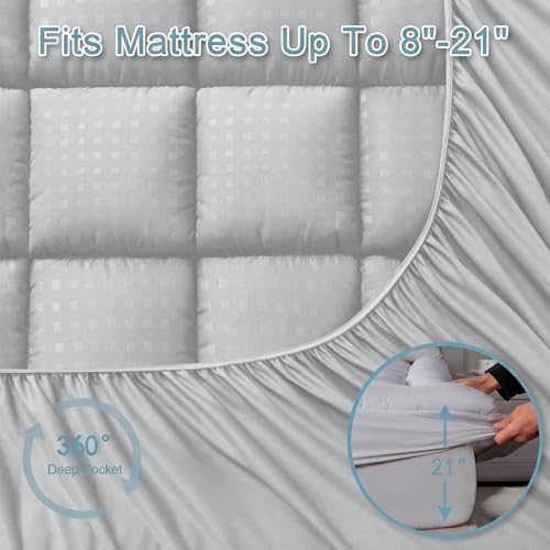 HYLEORY California King Mattress Pad Quilted Fitted Mattress Protector Cooling - Image 6