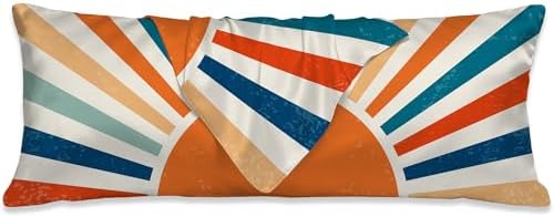 Body Cooling Pillow Cases Cover, Boho Body Pillow Cover, Retro Sunburst Satin by SEILONHD
