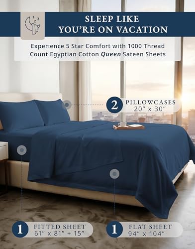 LANE LINEN Queen Bed Sheet Set 100% Egyptian Cotton Sateen - Image 2