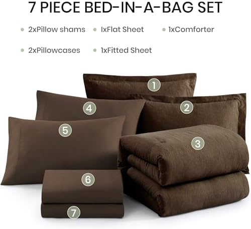 Monbix Queen Comforter Set 7 Pieces Chocolate Brown Bed in a Bag - Image 7